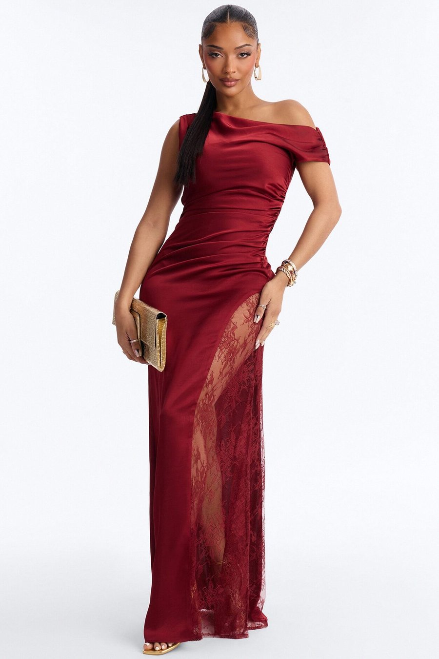 Anastasia Lace Cut Out Satin Gown - Black