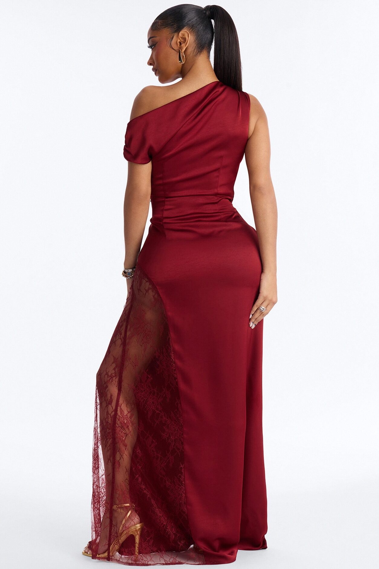 Anastasia Lace Cut Out Satin Gown - Marsala