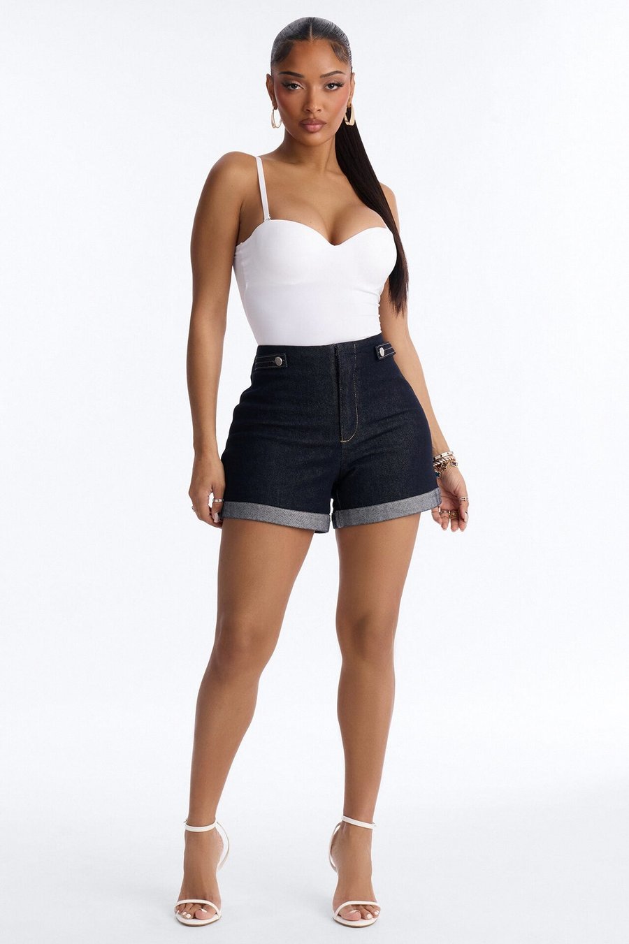 City Life Rolled Cuff Stretch Denim Shorts - Denim