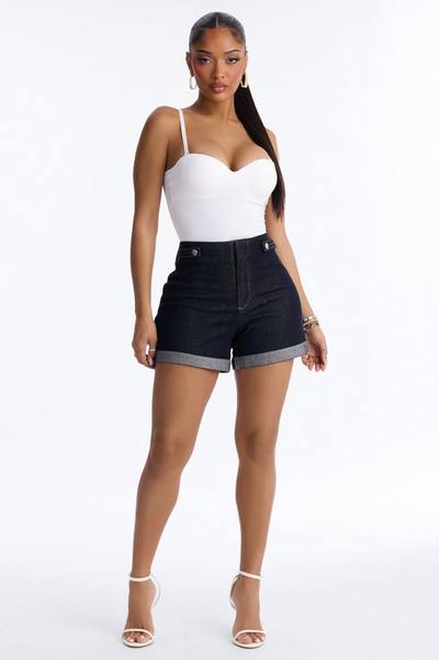 City Life Rolled Cuff Stretch Denim Shorts - Denim
