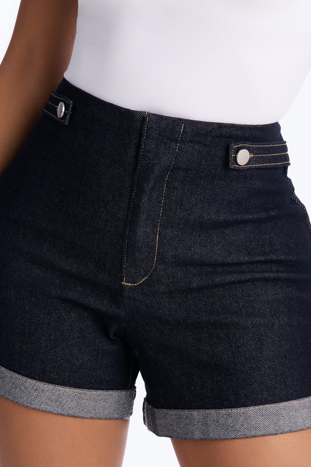 City Life Rolled Cuff Stretch Denim Shorts - Dark Denim