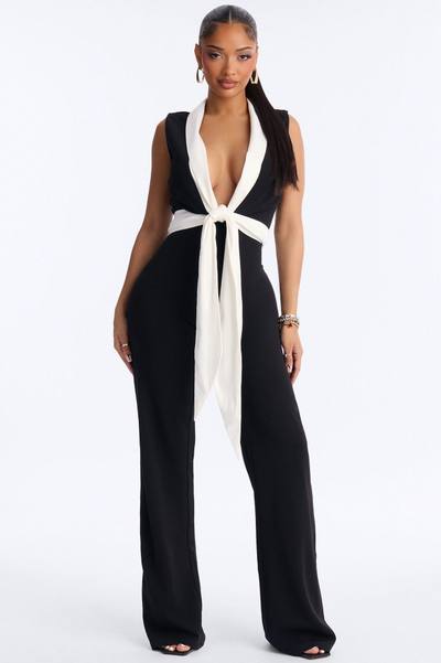 Jenni Contrast Trim Flare Leg Jumpsuit - Black