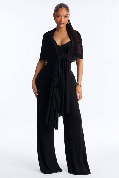 Harlowe 2 Piece Knit Wrap Jumpsuit Set - Black