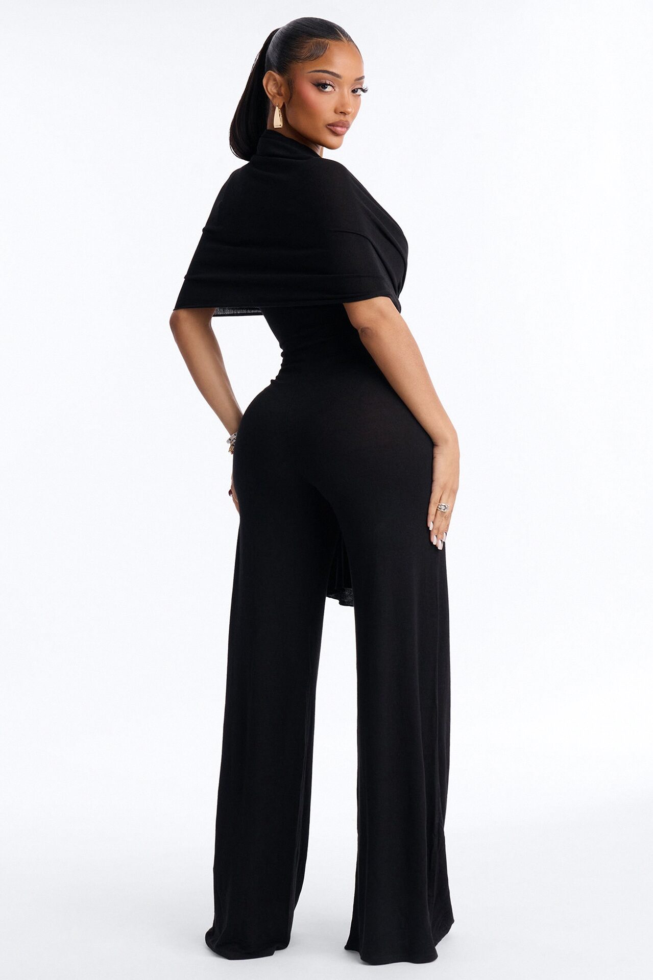 Harlowe 2 Piece Knit Wrap Jumpsuit Set - Black