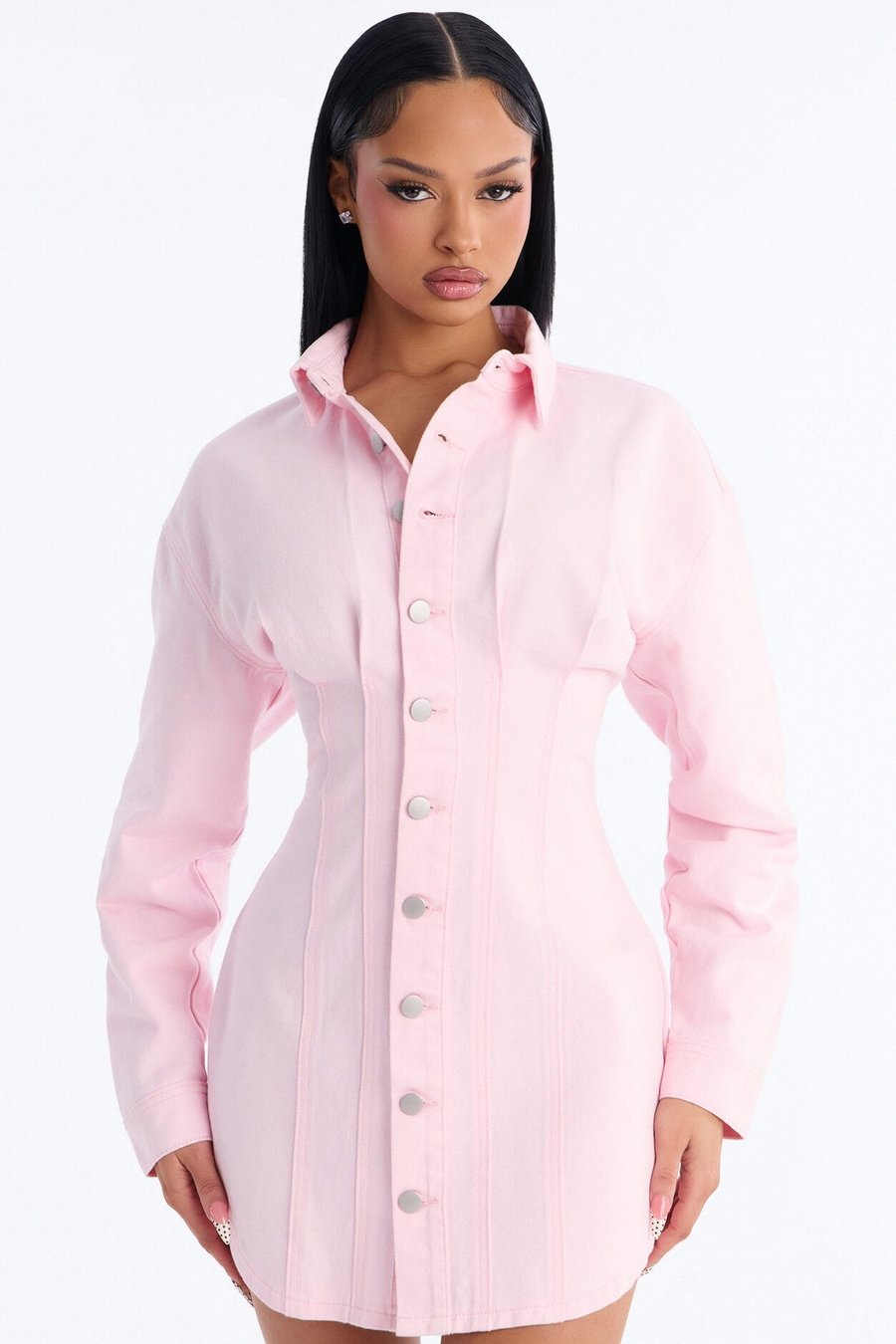 Alessandra Denim Mini Dress - Pink