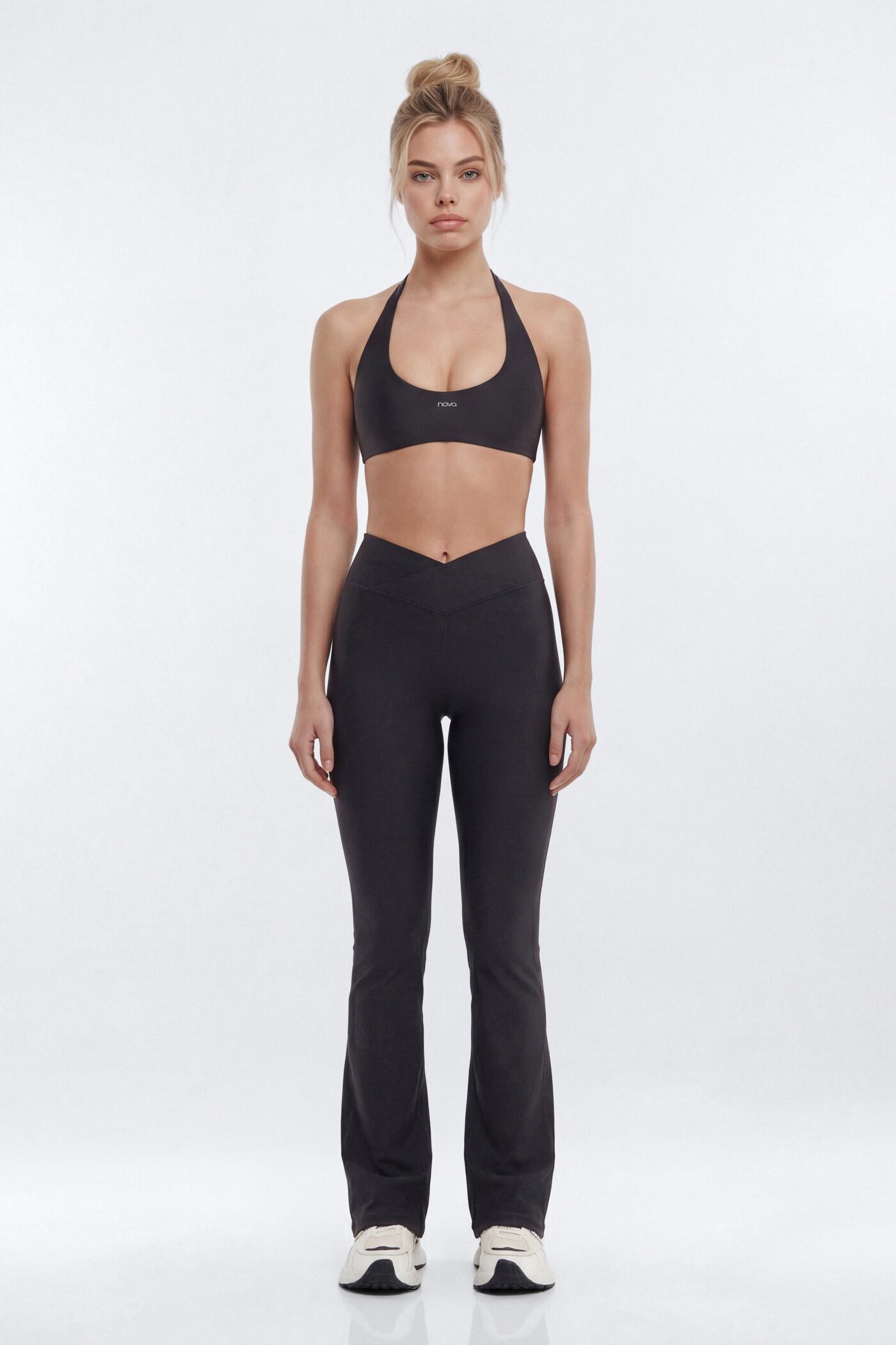 AirSculpt™ 32″ Cross Front Mid Rise Flare Legging - Black