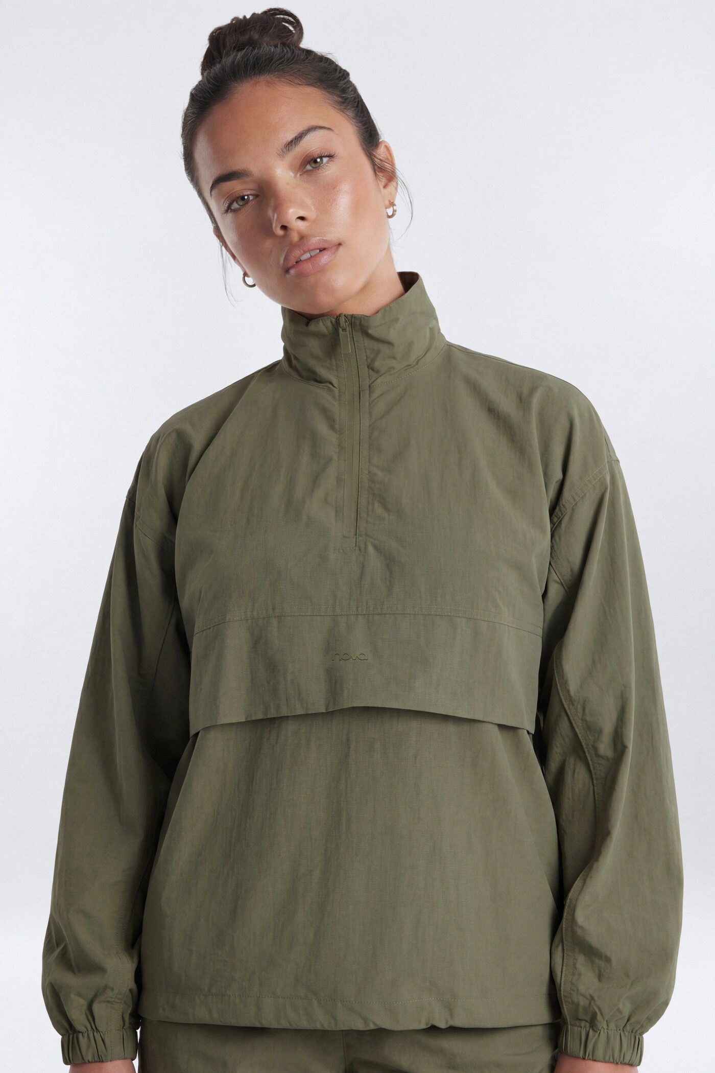 CoreNylon Mock Neck Half Zip Track Jacket - Moss