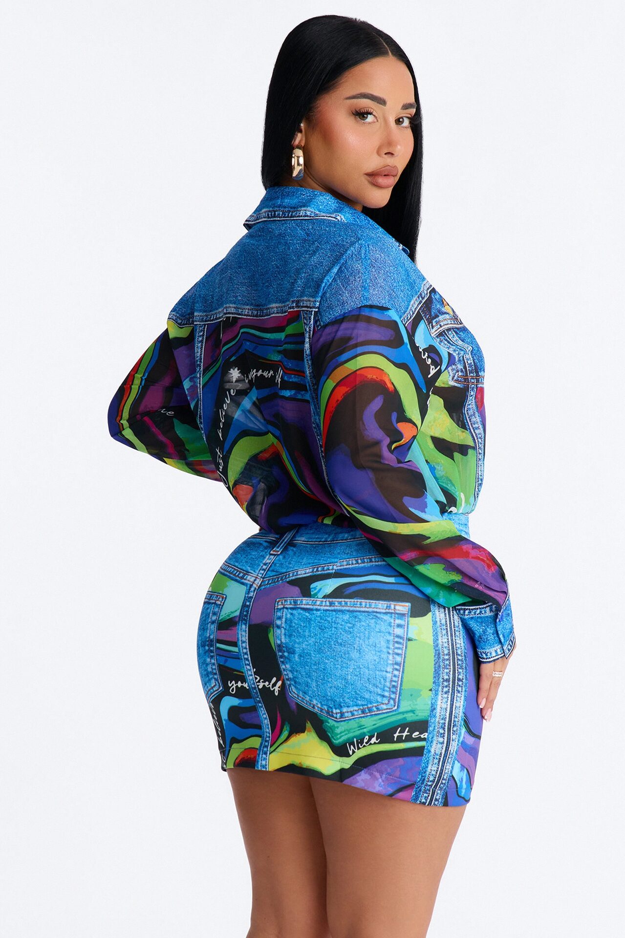 Take Me Back Long Sleeve Mini Dress - Multi Color