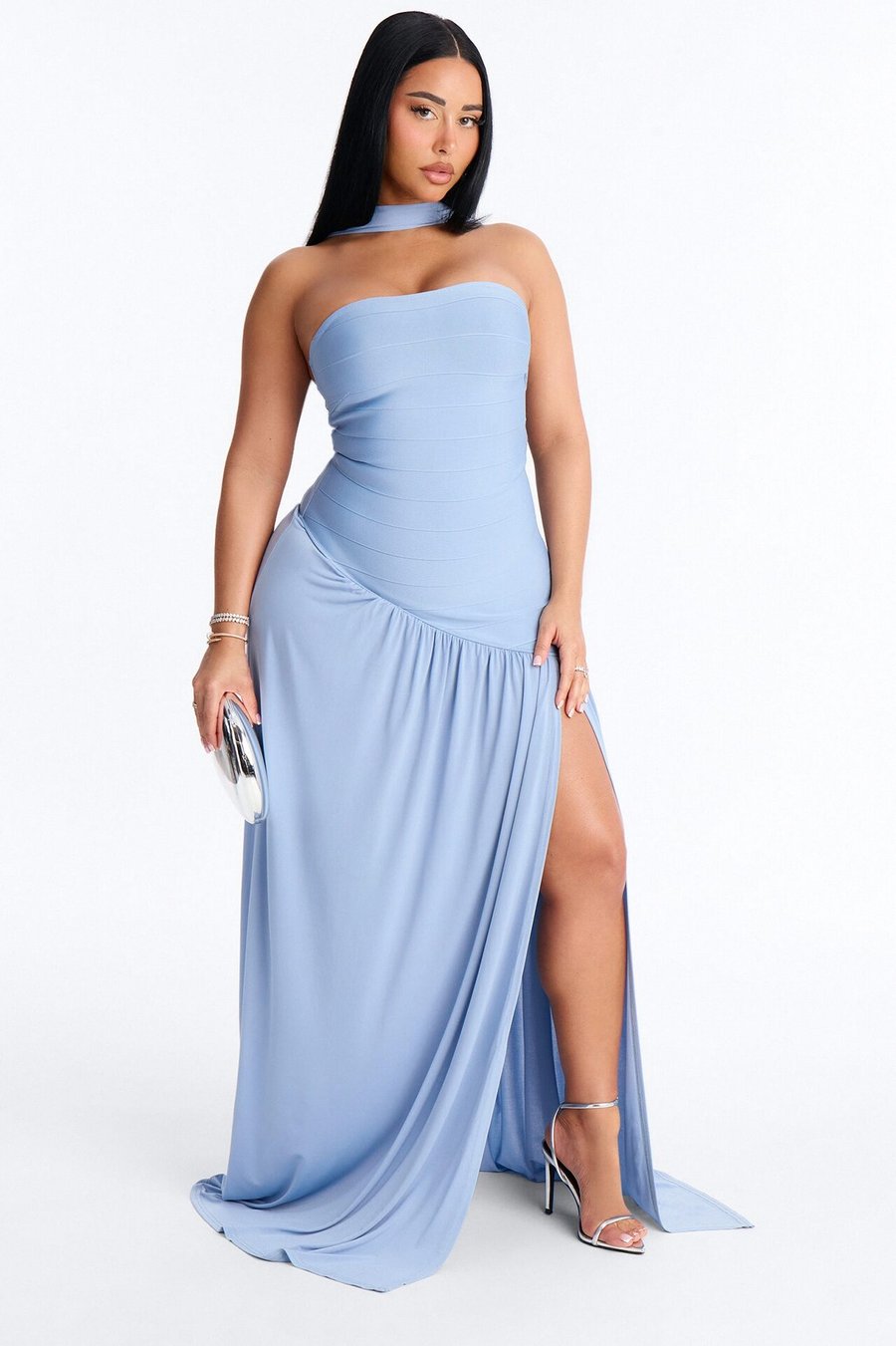 Amelia Drop Waist Bandage Gown - Blue
