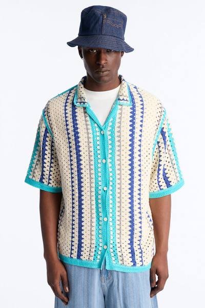 Cropped Breeze Crochet Button Up Shirt - Blue