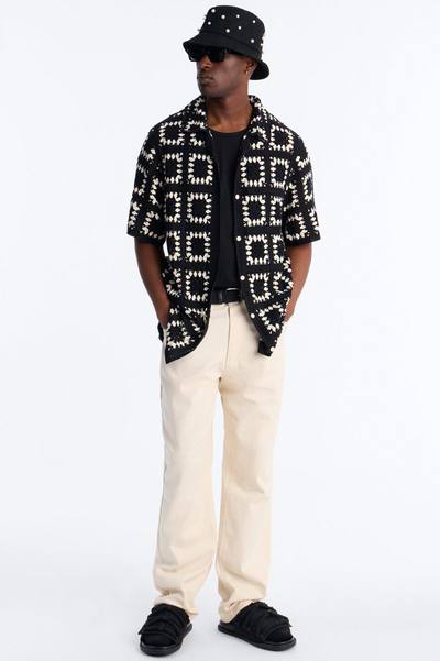 Coastal Crochet Button Up Shirt - Black
