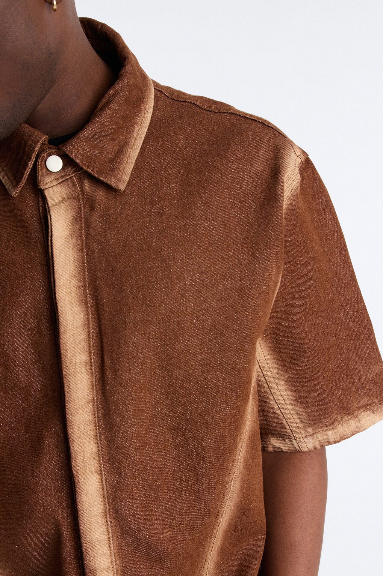 Iron Dust Denim Zip Up Shirt - Brown