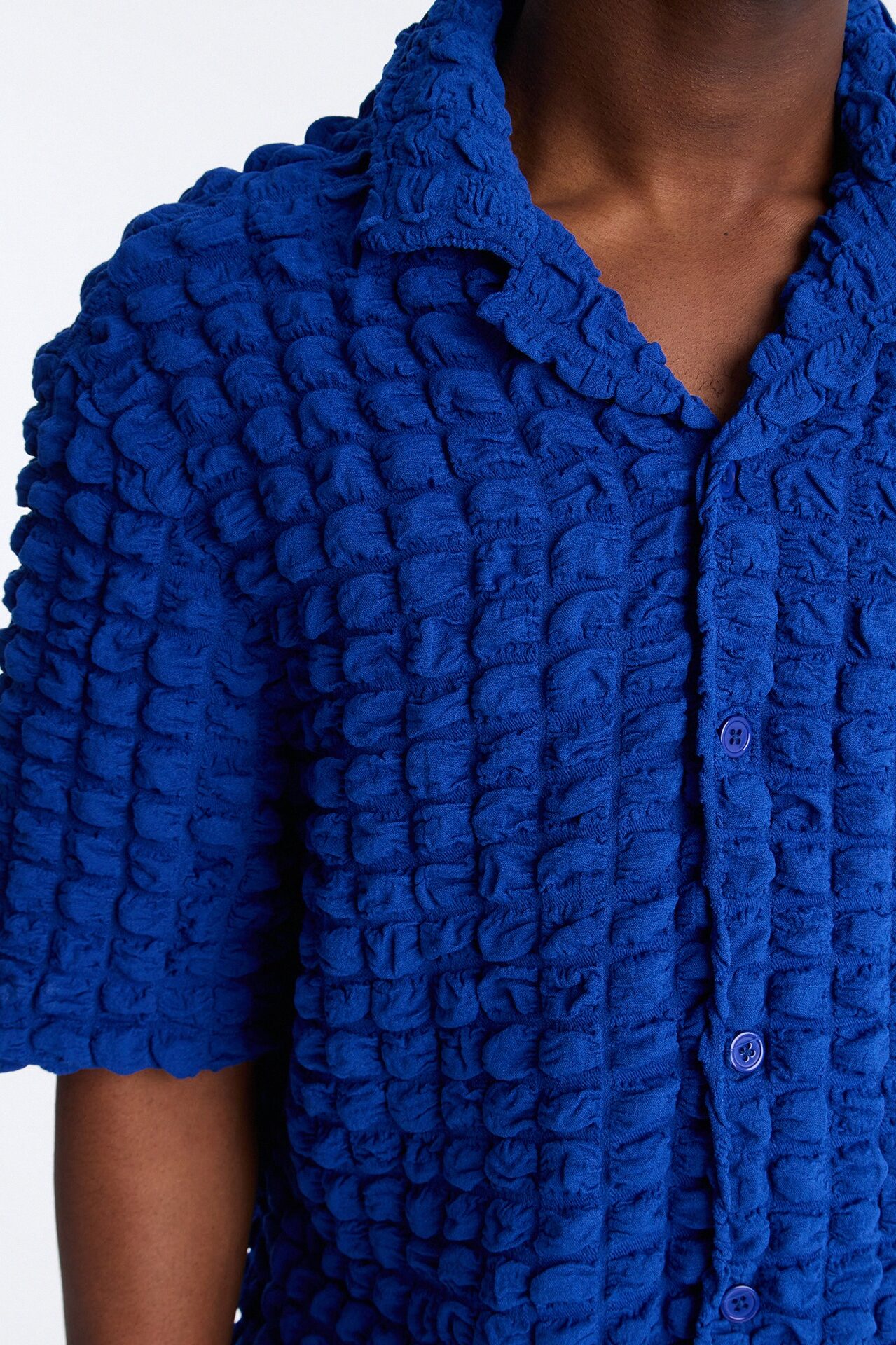 Relaxed Effervesce Textured Button Up Shirt - Blue