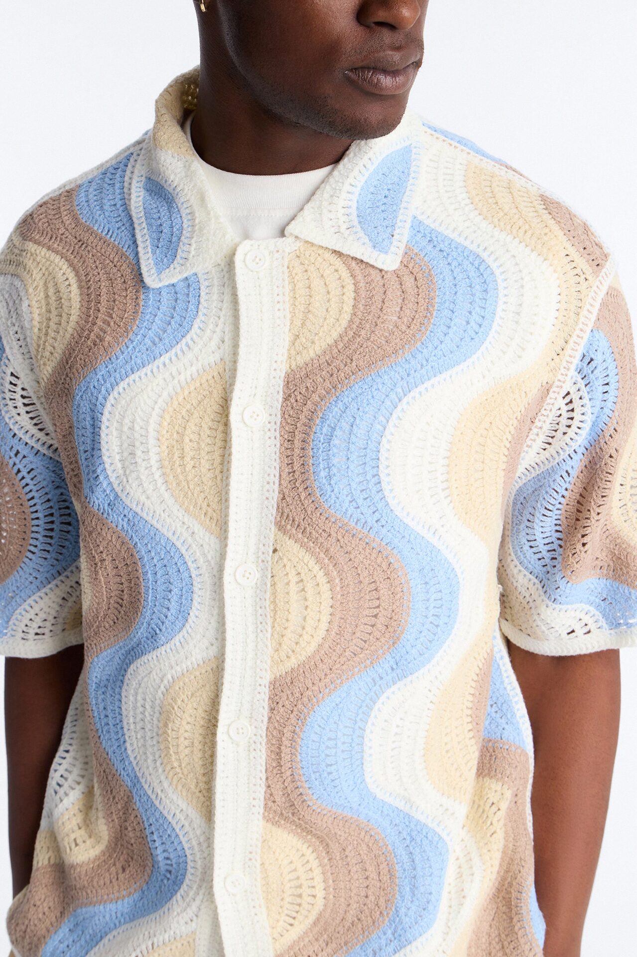 Desert Daze Crochet Short Sleeve Button Up Shirt - Multi Color