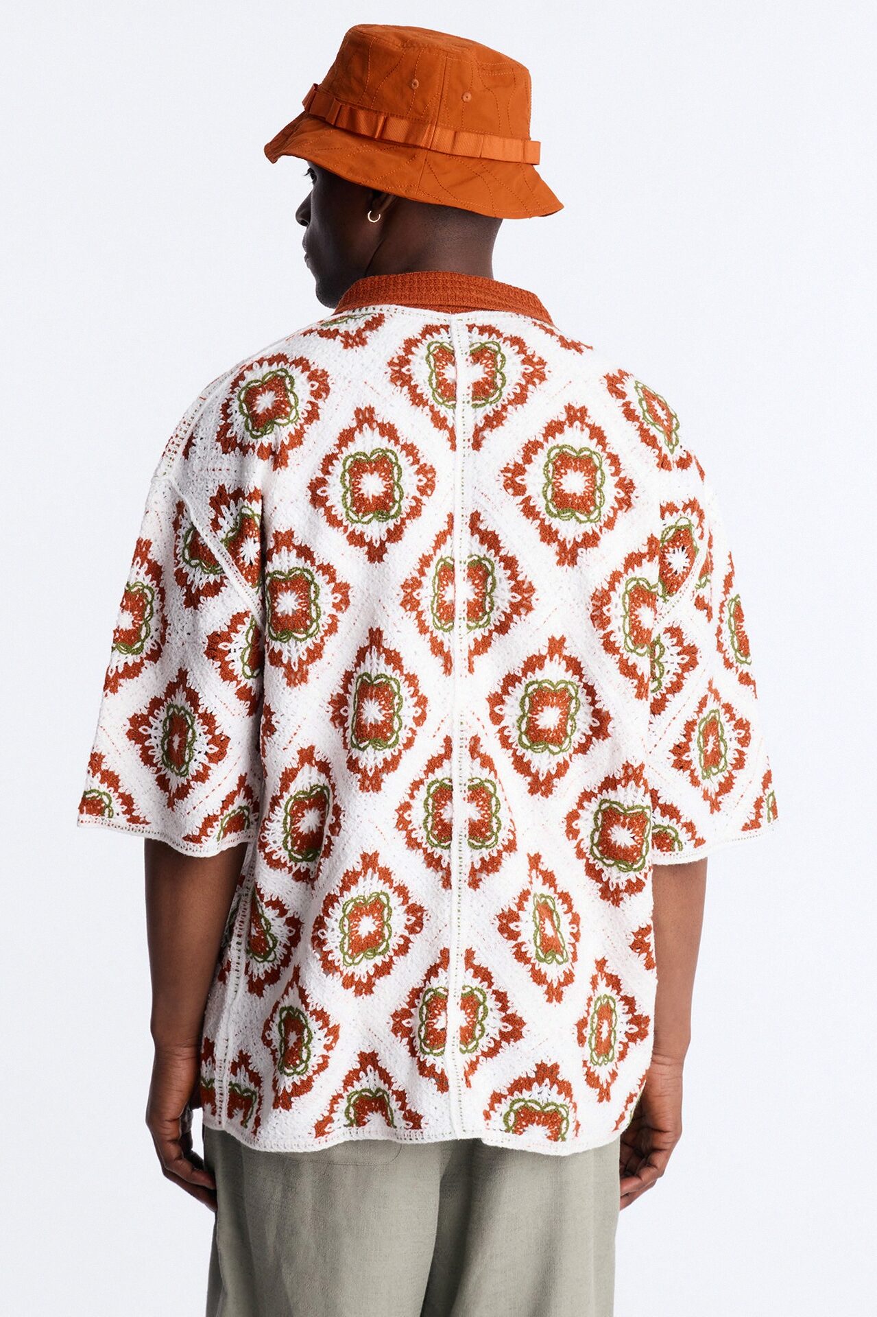 Kaleido Bloom Crochet Button Up Shirt - Green