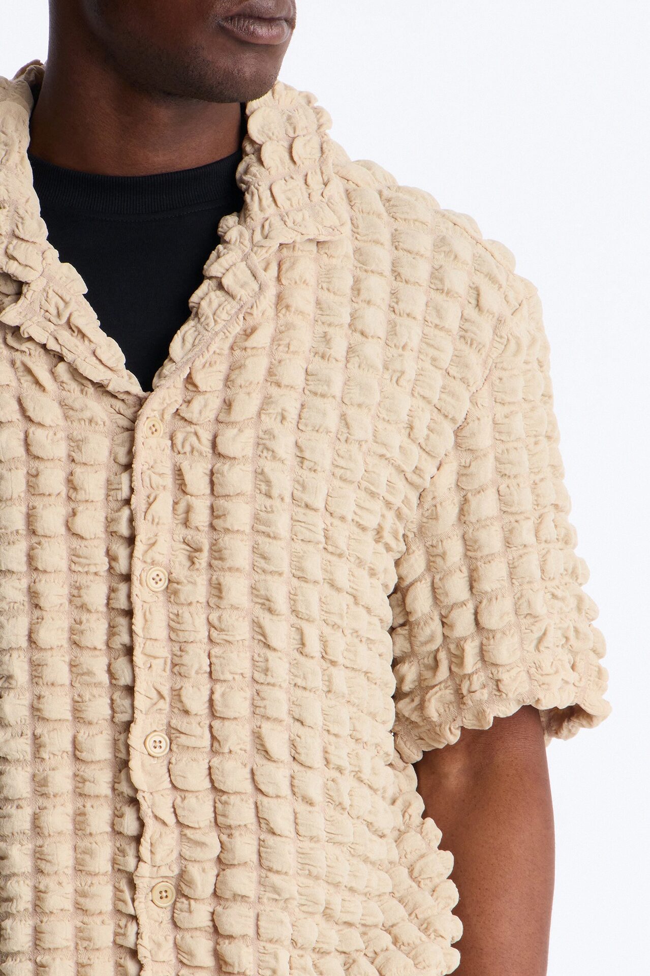 Relaxed Effervesce Textured Button Up Shirt - Tan