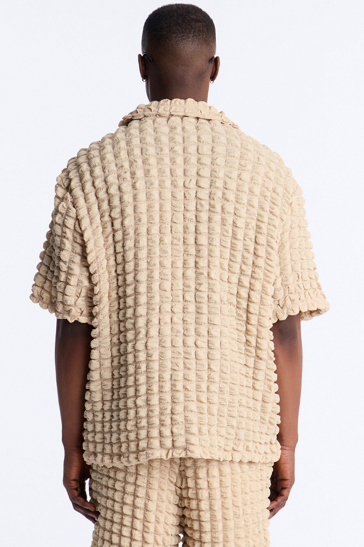 Relaxed Effervesce Textured Button Up Shirt - Tan