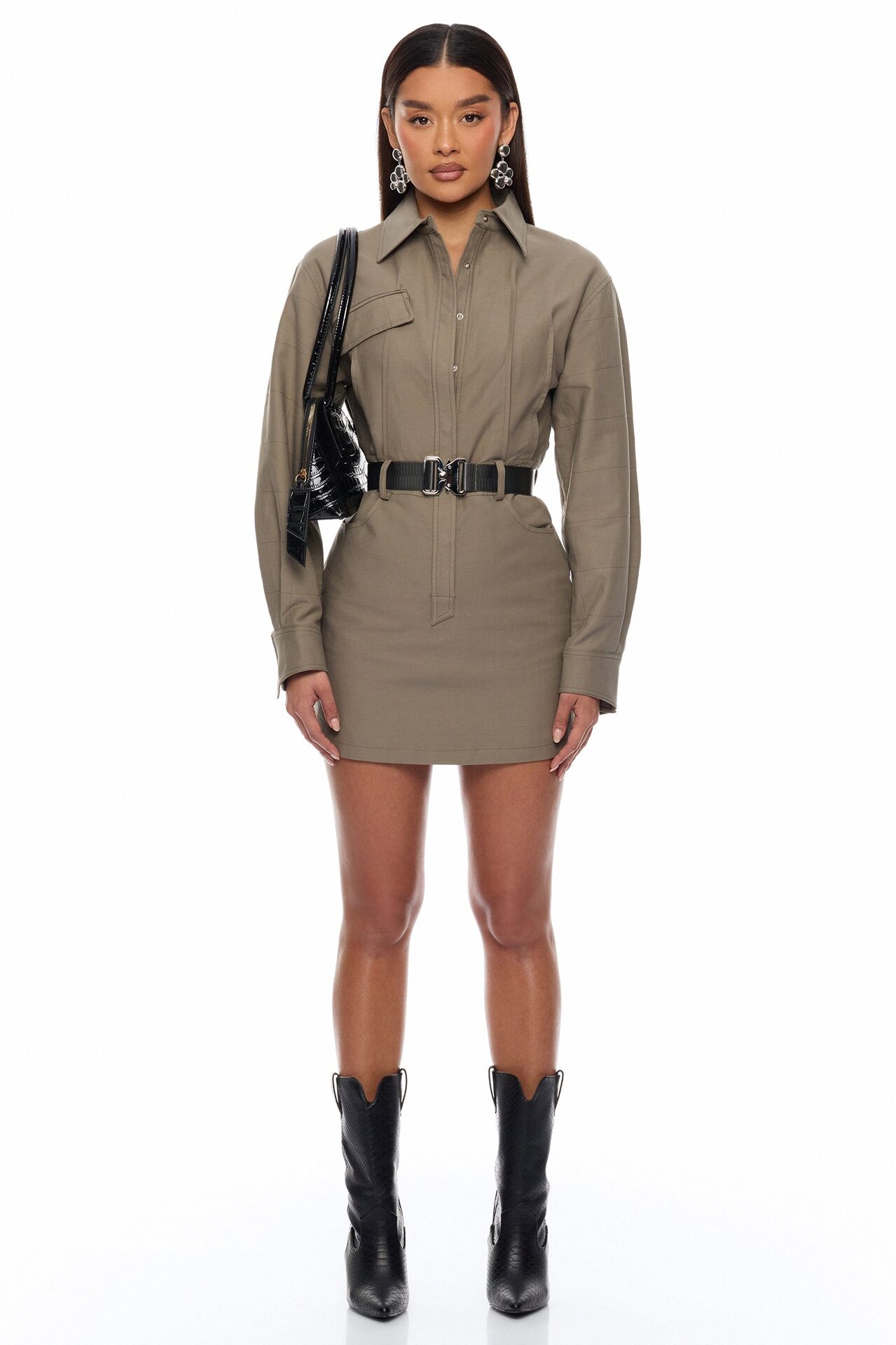 Morgan Belted Cargo Mini Dress - Olive