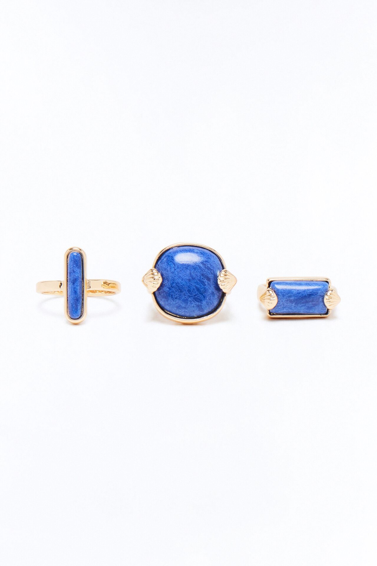 Shades Of Blue 3 Piece Ring Set - Gold/Blue