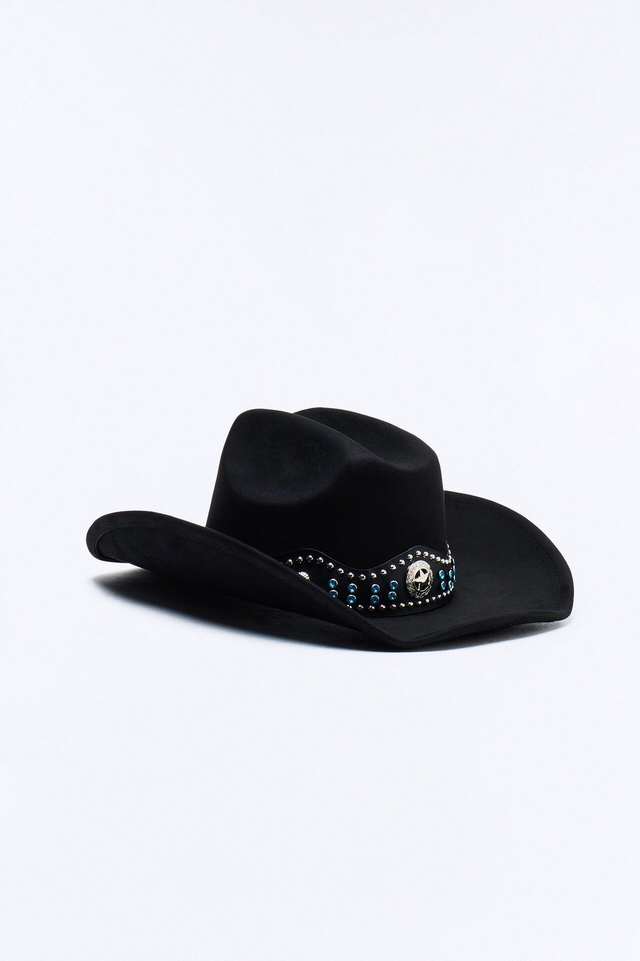 Lone Star Faux Suede Studded Cowboy Hat - Black