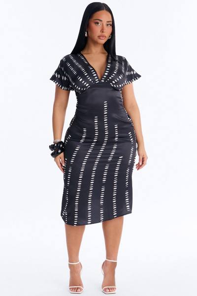 Polly Dot Satin Midi Dress - Black/White