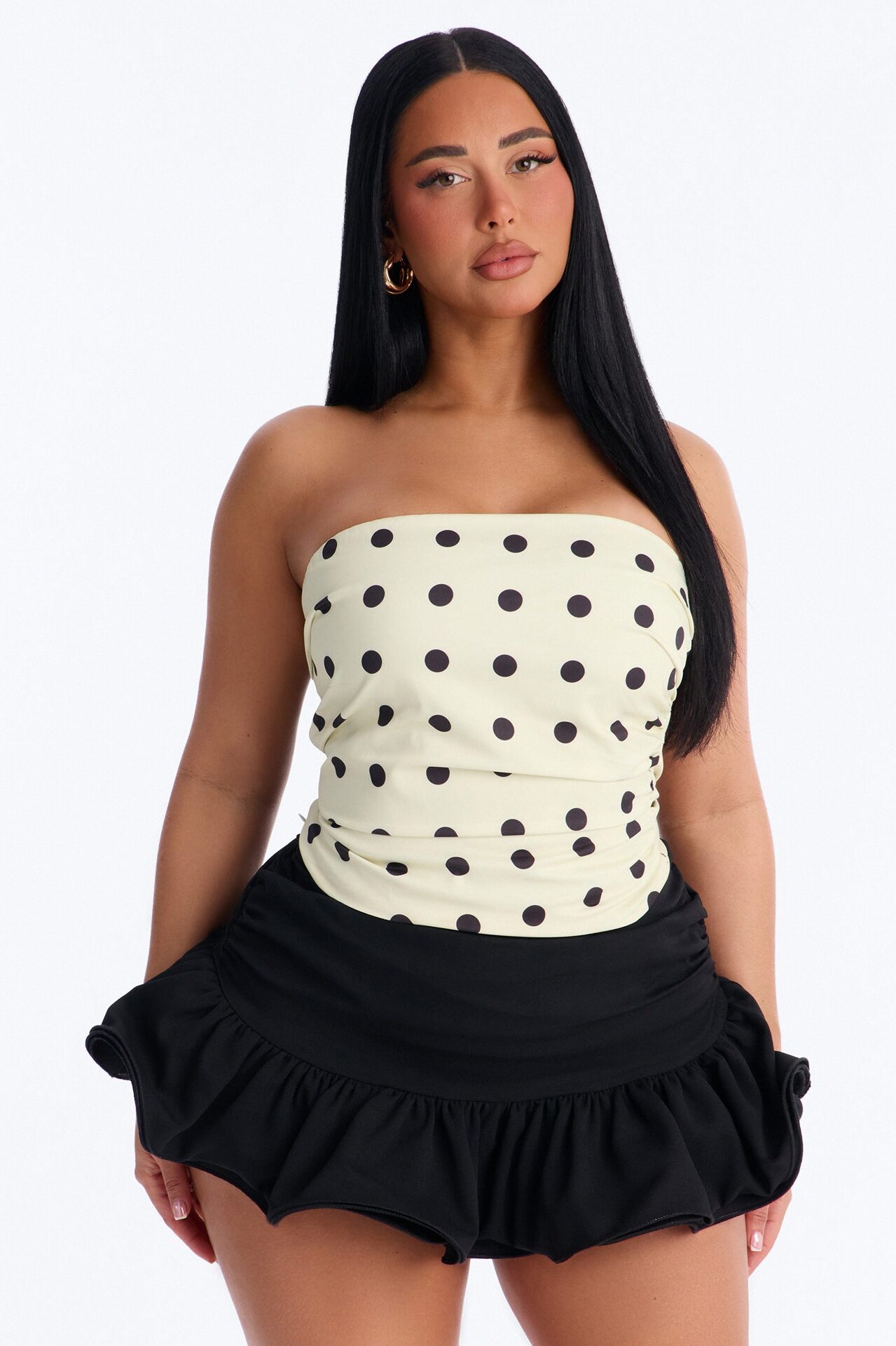 Dots Before Drama Smocked Tube Top - Cream/combo