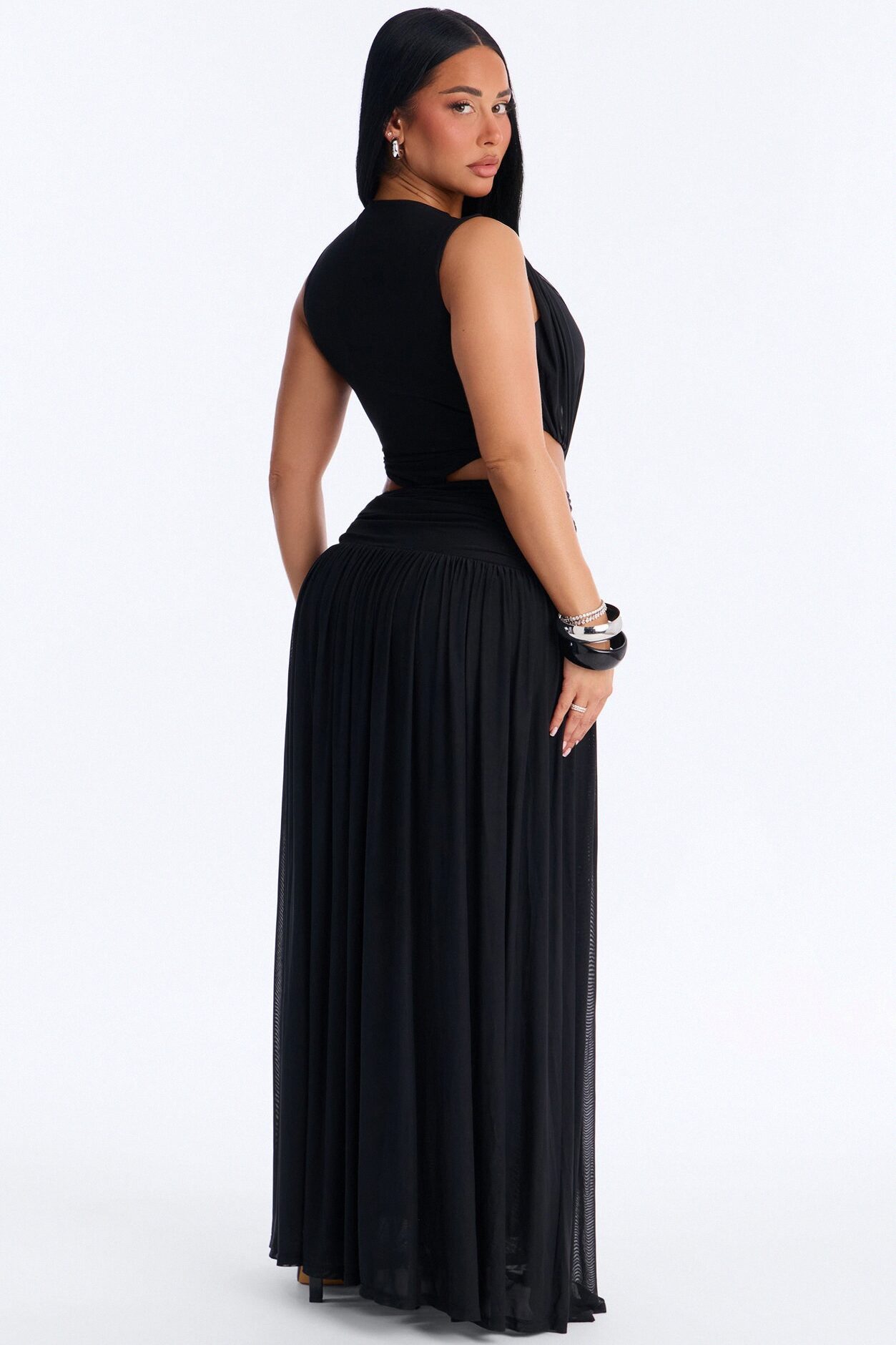 Jocelyn Cut Out Mesh Maxi Dress - Black