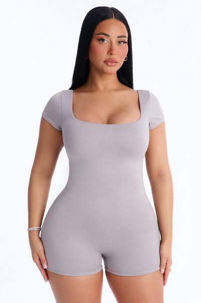 Mindy Double layer Square Neck Romper - Grey