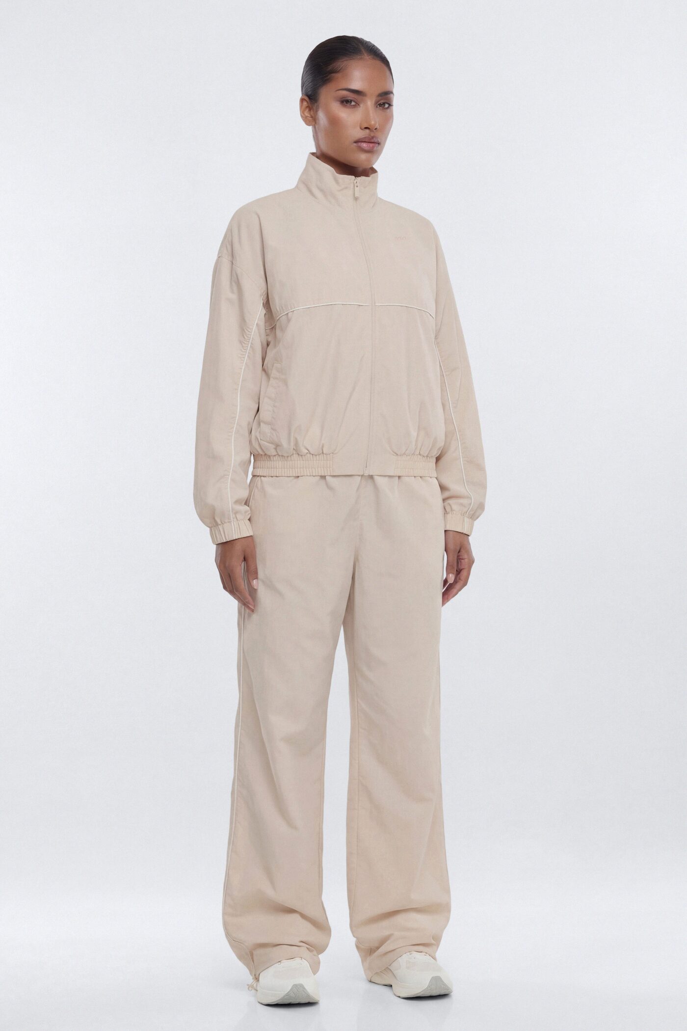 CoreNylon Mock Neck Full Zip Track Jacket - Oat Milk