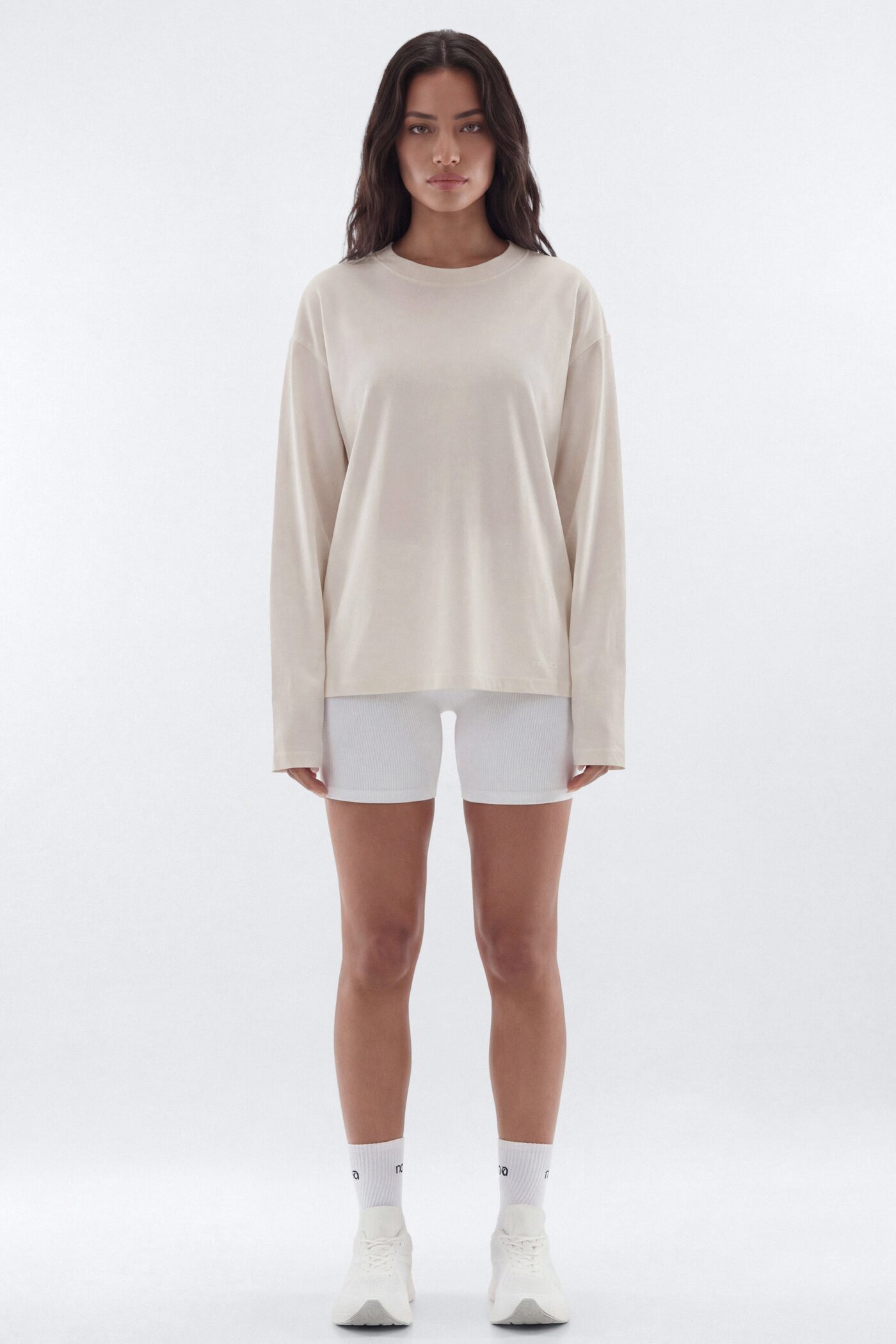 Cotton Jersey Oversized Long Sleeve Top - Bright White