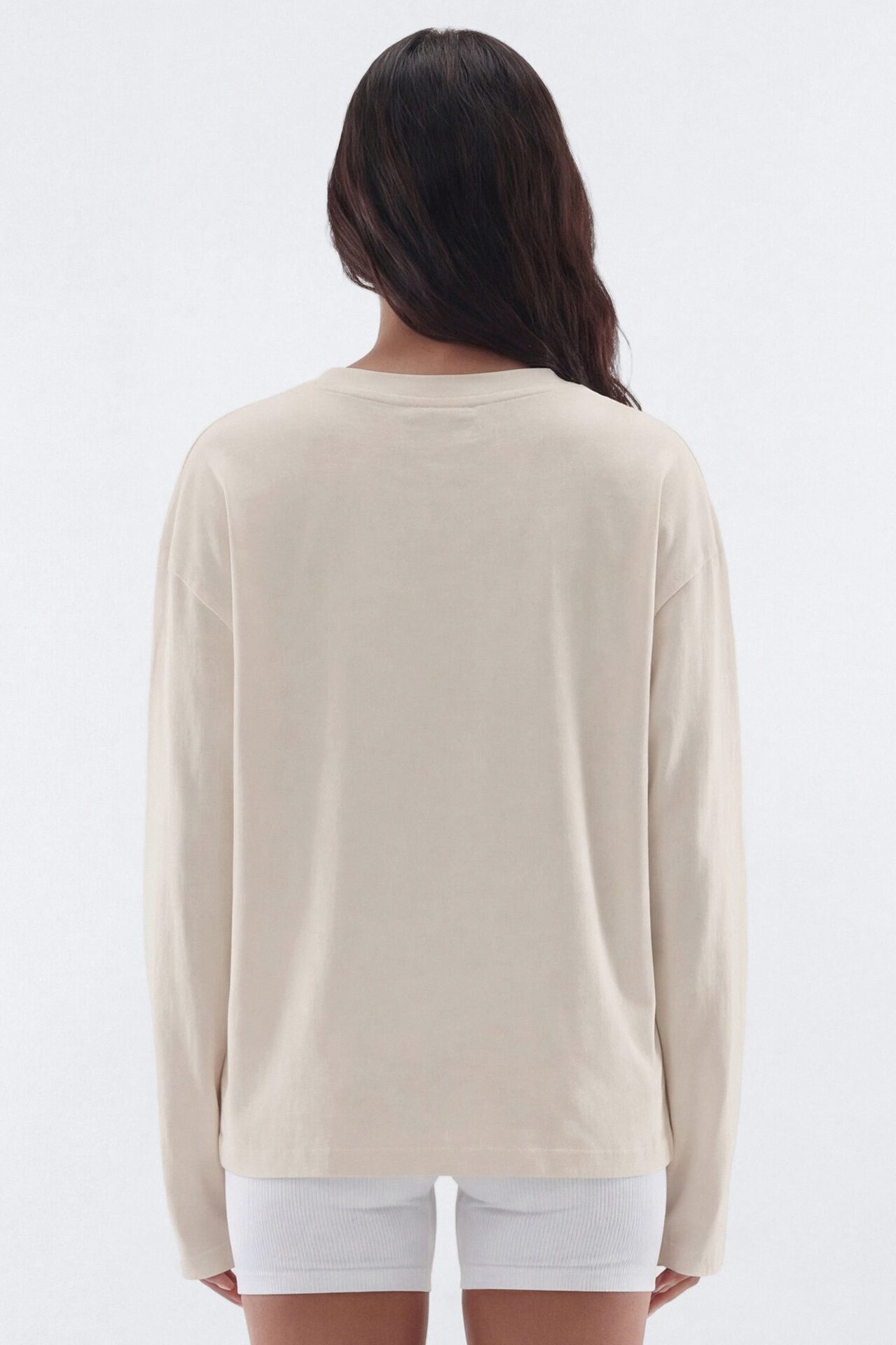 Cotton Jersey Oversized Long Sleeve Top - Bright White