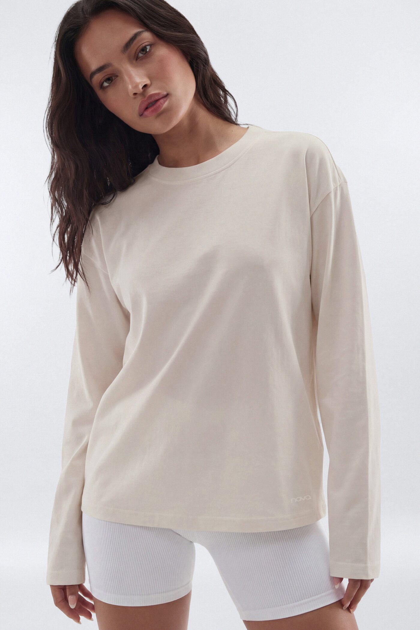 Cotton Jersey Oversized Long Sleeve Top - Bright White