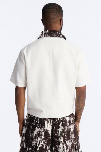 Canon Contrast Collar Zip Up Shirt - White