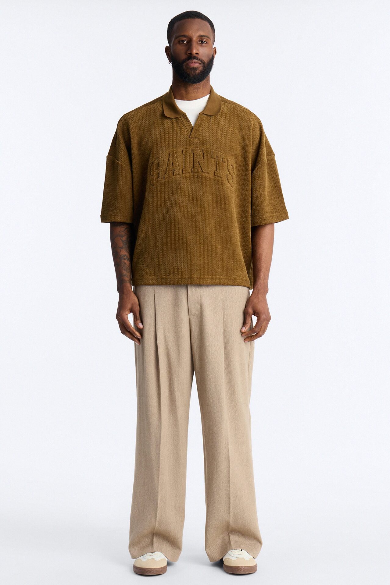 Boxy Cropped Lexington Saints Johnny Collar Polo - Brown