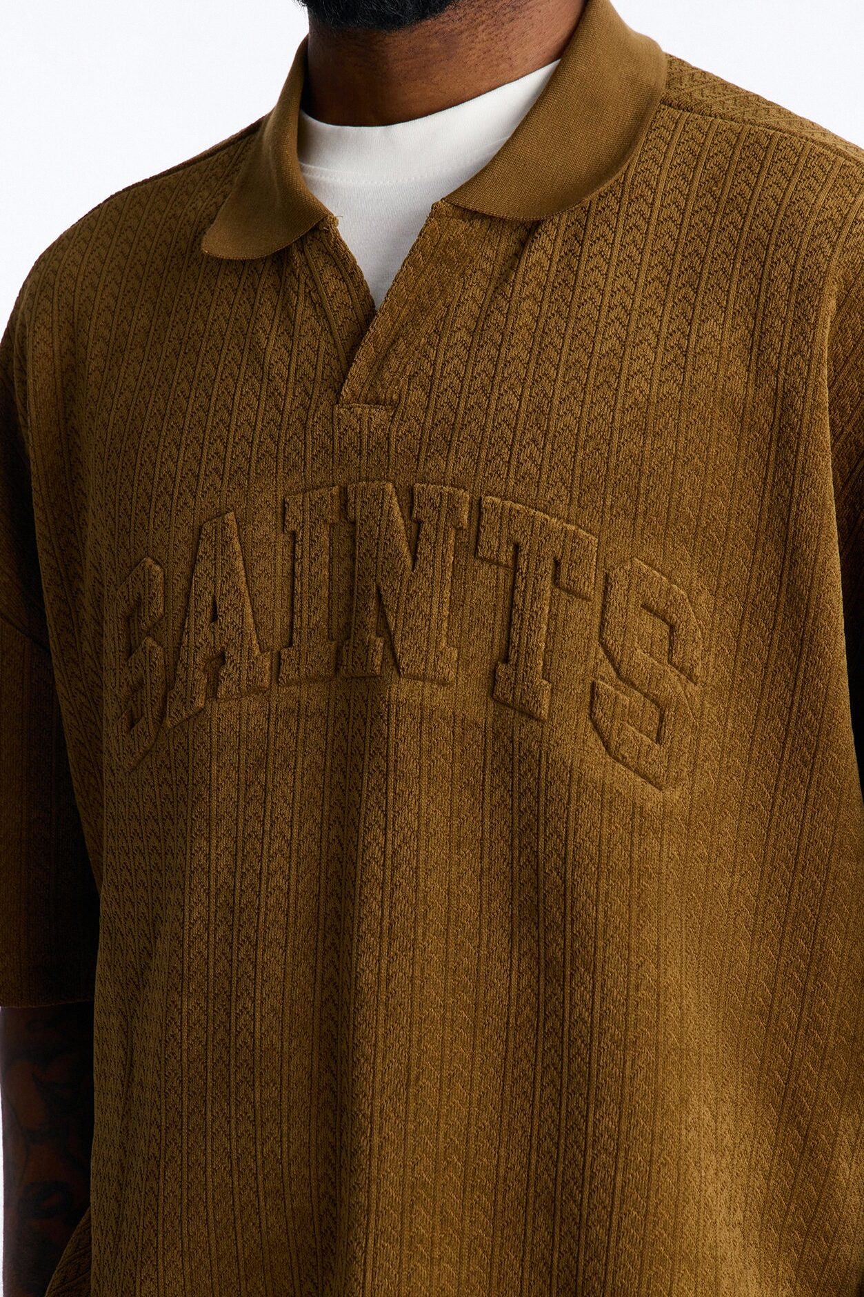 Boxy Cropped Lexington Saints Johnny Collar Polo - Brown
