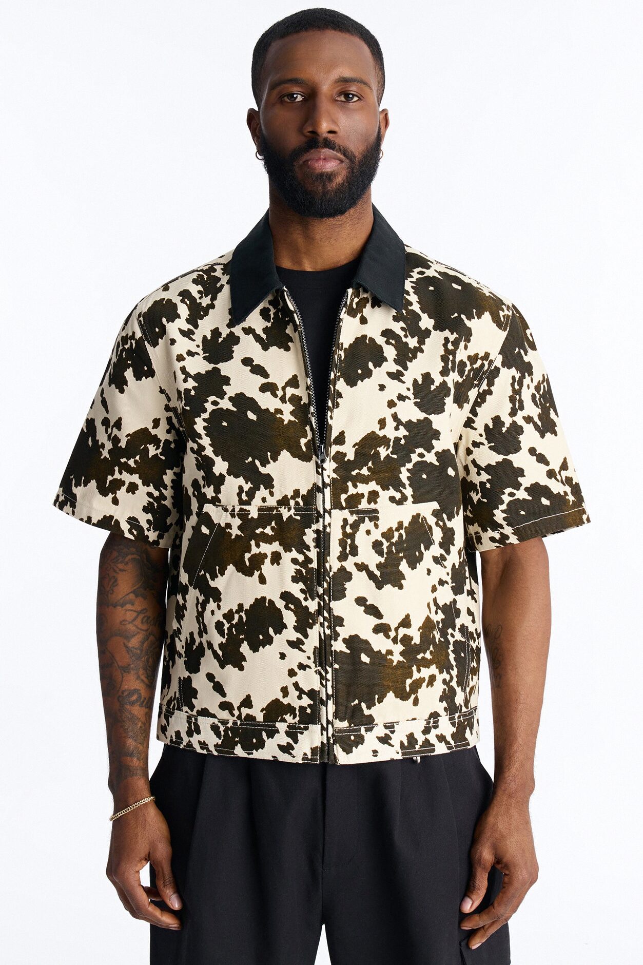 Cropped Roxbury Contrast Collar Shirt - White/combo