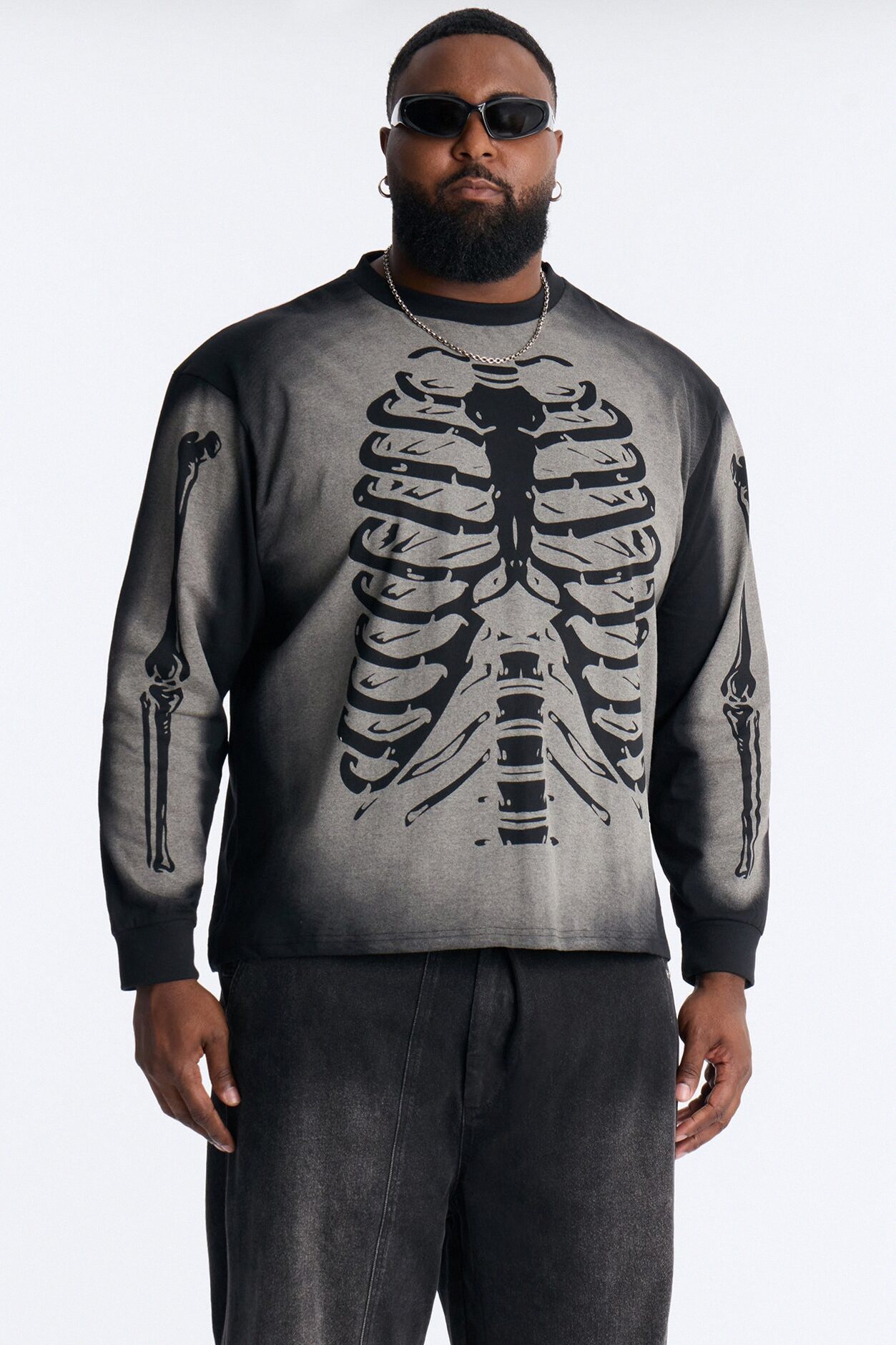 Skeleton Oversized Long Sleeve Tee - Black