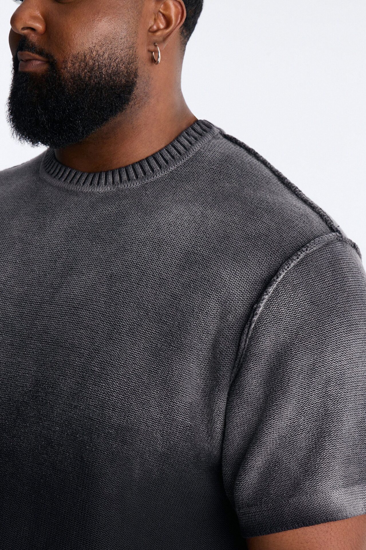 Slouch Ombre Crew Sweater Tee - Black