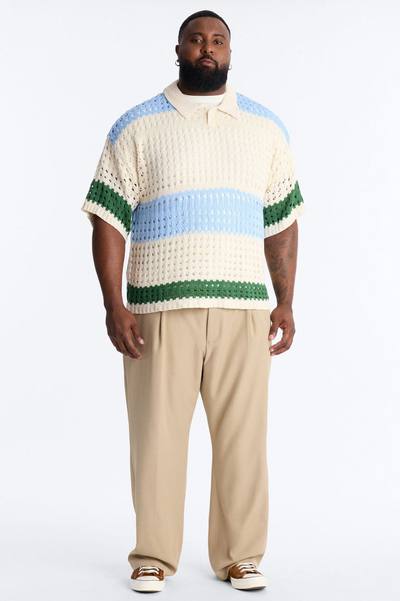 Weathered Stripe Knitted Polo - Light Blue