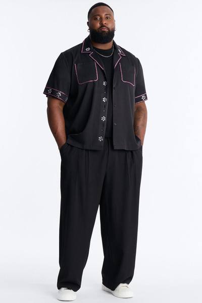 Midnight Bloom Cuban Collar Shirt - Black