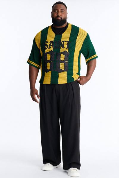 Saint 88 Cross Stripe Short Sleeve Knit Jersey - Yellow
