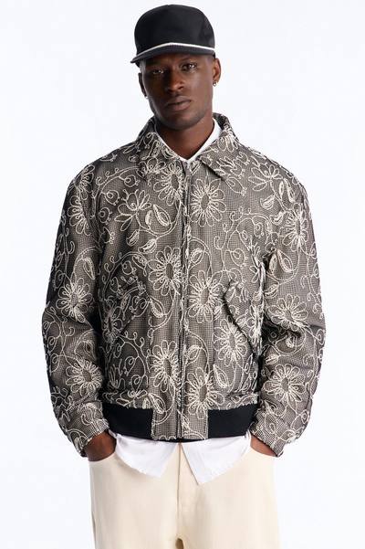 Textured Paradise Thread Zip Jacket - Black