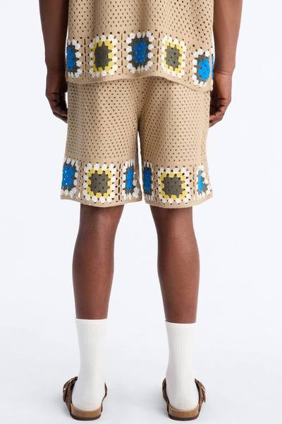 Relaxed Daisy Daze Crochet Short - Tan
