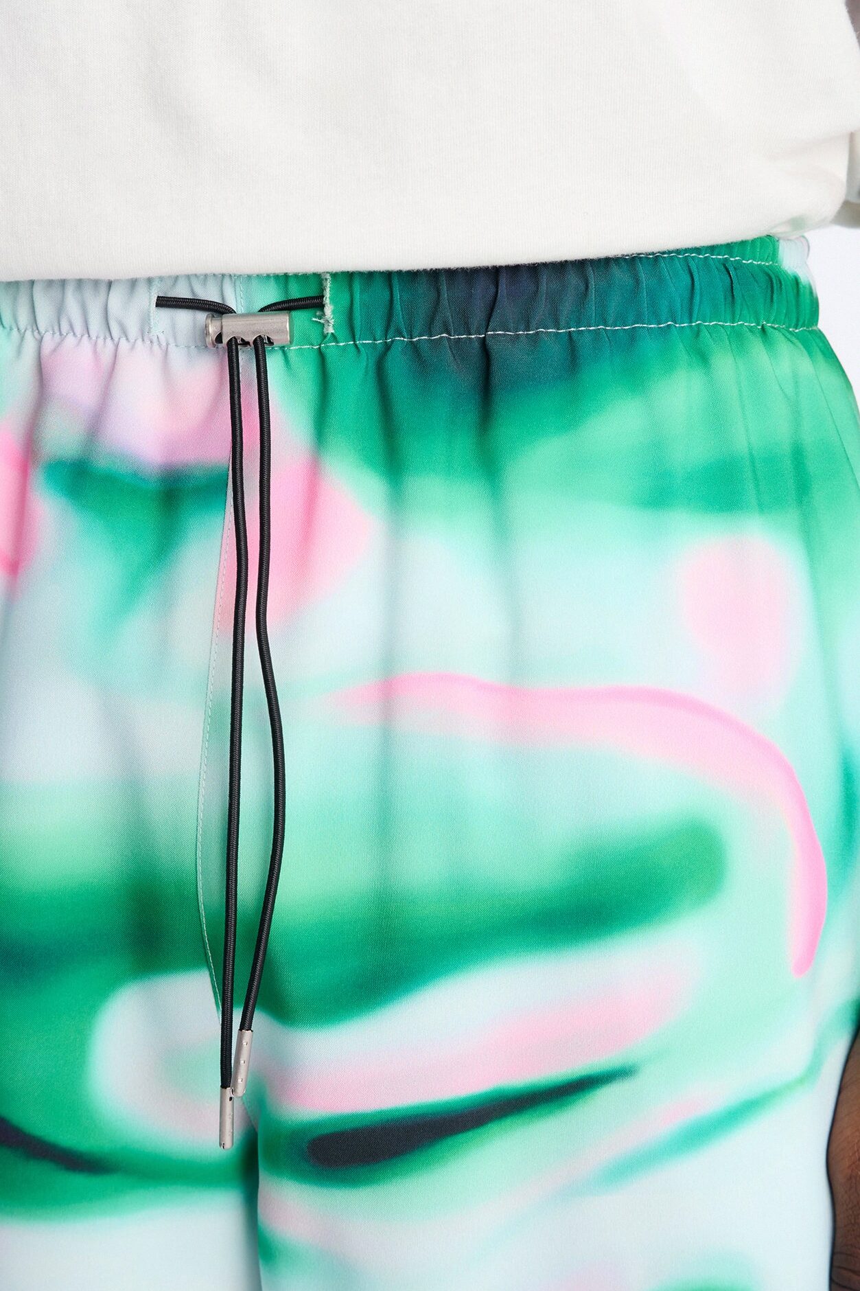 Relaxed Futuristic Abstract Acid Blur Swim Trunk 4″ - Green