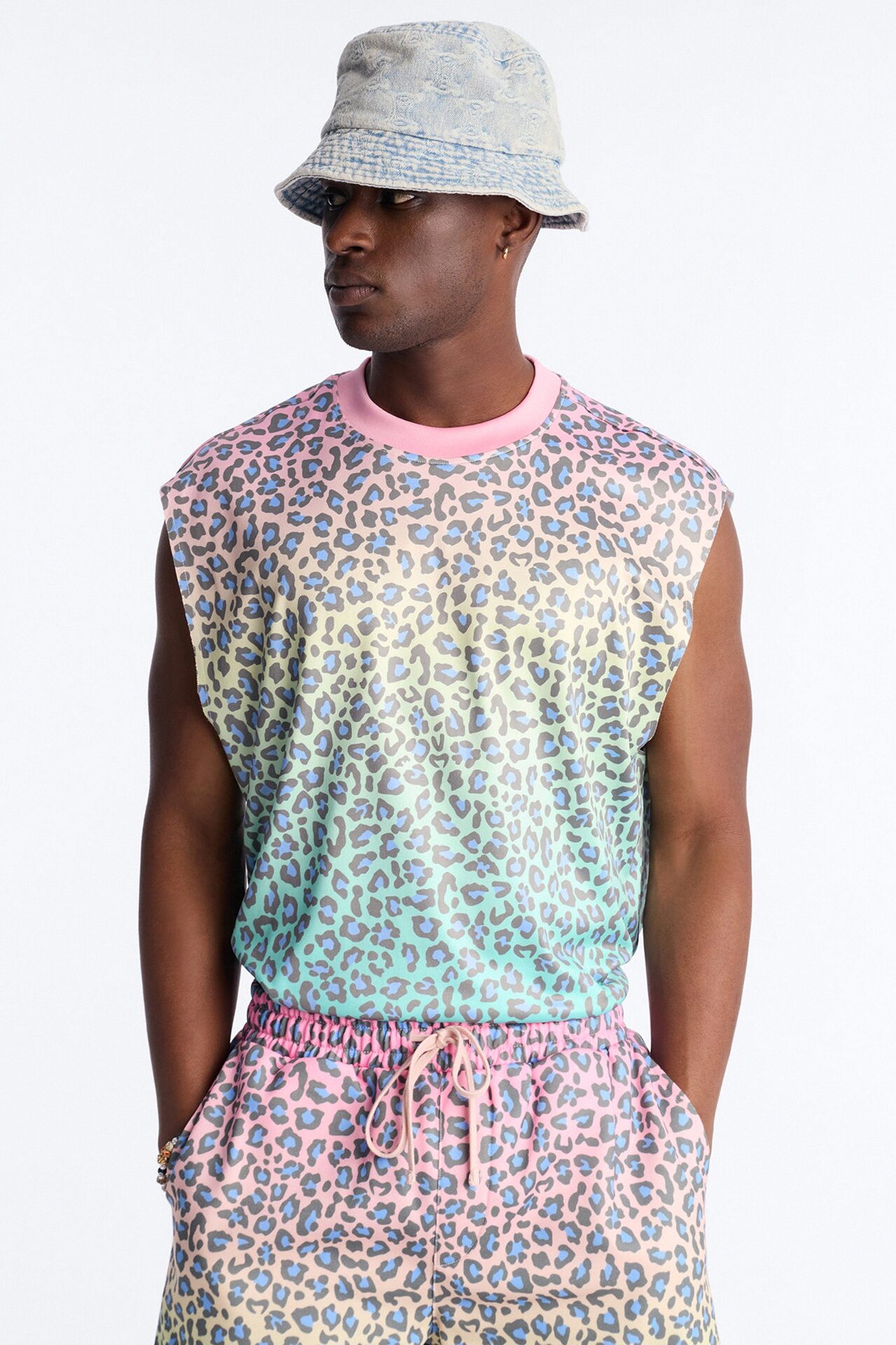 Relaxed Electric Rave Leopard Sleeveless Crew Neck Tank - Multi Color