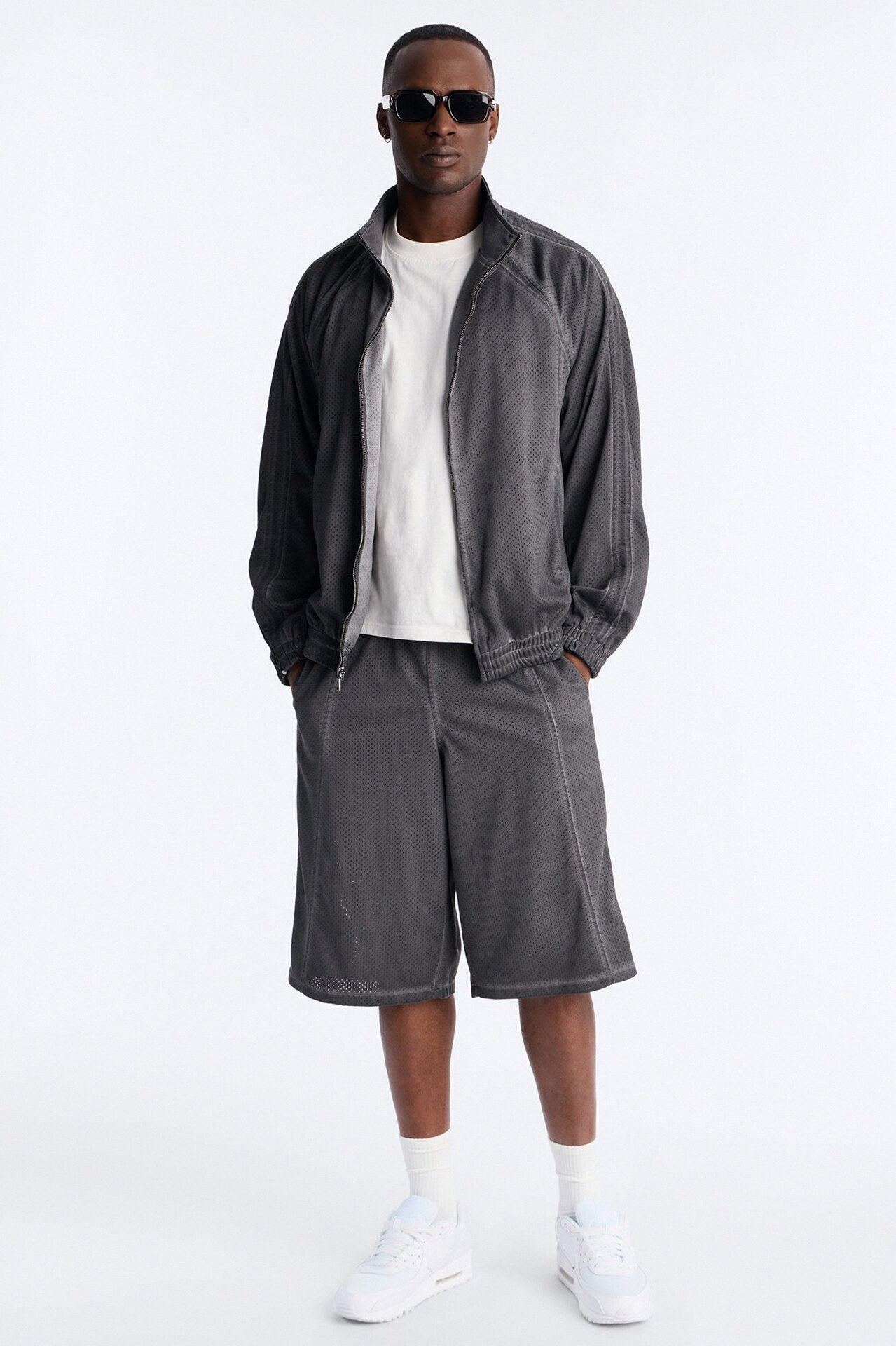 Relaxed Dirty Washed Heavyweight Track Jacket - Grey