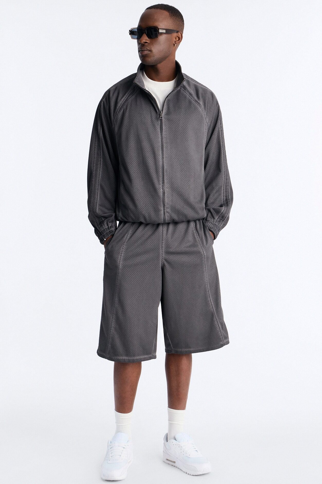 Relaxed Dirty Washed Heavyweight Track Jacket - Grey