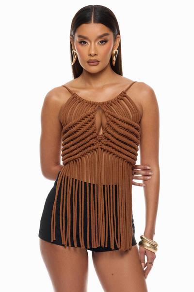 Desert Vibe Backless Halter Top - Brown