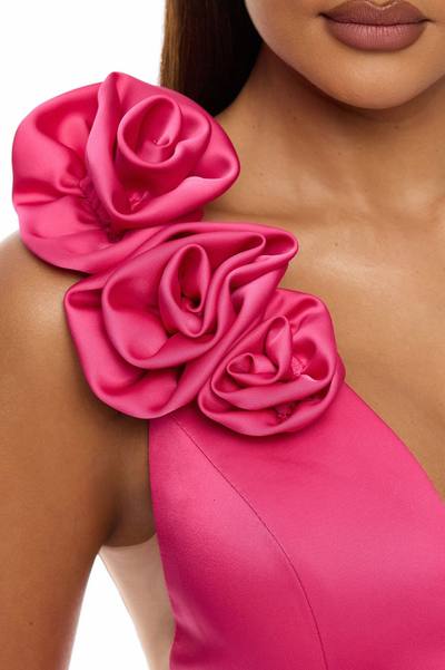 Bed Of Roses Floral Applique Satin Mini Dress - Pink
