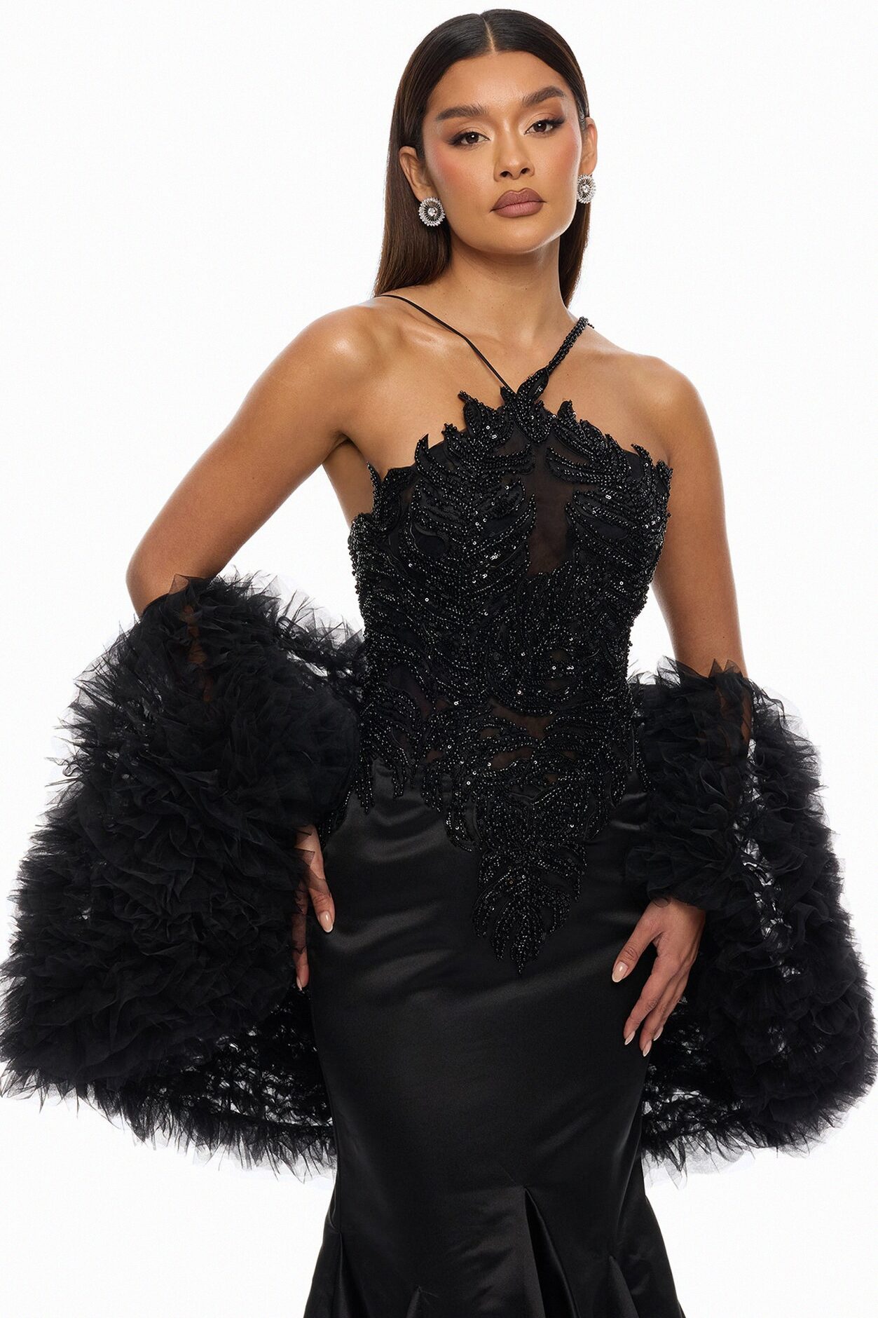 Pure Glamour Embellished Mermaid Gown - Black